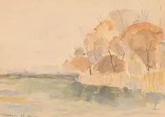Toamnă la Snagov by Ion Alin Gheorghiu, 1975, acuarelă și creion pe hârtie, sold Sep 2026