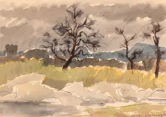 Pe malul apei by Ion Alin Gheorghiu, 1980, acuarelă și creion pe hârtie, sold Sep 2026