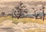 Ion Alin Gheorghiu, Pe malul apei, 1980, acuarelă și creion pe hârtie