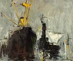 Ion Taralunga, Ambarcațiuni (Dana 11), 1961, ulei pe carton
