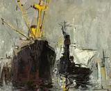 Ion Taralunga, Ambarcațiuni (Dana 11), 1961, ulei pe carton