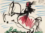 Pablo Picasso, Jacqueline sur cheval, 1959, cromolitografie