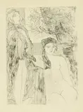Pablo Picasso, Femme au voile, modèle assis et tête de Rembrandt, litografie