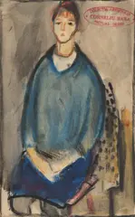 Corneliu Baba, Bluza albastră, 1957, acuarelă, cărbune și creioane colorate pe hârtie