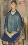 Corneliu Baba, Bluza albastră, 1957, acuarelă, cărbune și creioane colorate pe hârtie