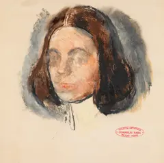 Corneliu Baba, Cap de fată, pastel și guașă pe hârtie