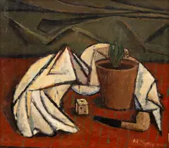 Alexandru Țipoia, Natură statică cu ștergar și pipă, 1944, ulei pe pânză