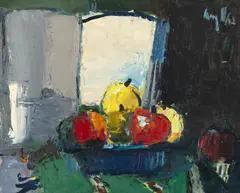 Gheorghe G. Vânătoru, Natură statică cu mere și pere, 1962, ulei pe carton