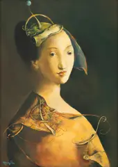 Georges Mazilu, Tânără în rochie brodată, ulei pe pânză