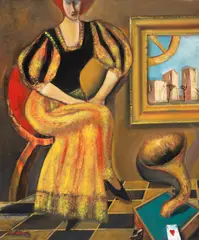 Marian Condruz, Interior cu gramofon, 2010, ulei pe pânză