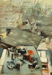 Ștefan Curelici, Colț de atelier, 2019, ulei pe pânză