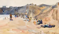 Rudolf Schweitzer–Cumpăna, Pe plajă la Constanța, 1924, acuarelă și creion pe hârtie