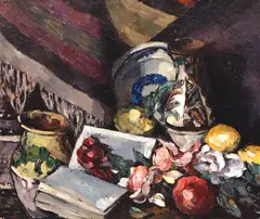 Natură statică cu bujori și ceramică populară by Ion Theodorescu-Sion, 1920-1926, ulei pe carton, sold Jun 2026