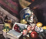 Ion Theodorescu-Sion, Natură statică cu bujori și ceramică populară, 1920-1926, ulei pe carton