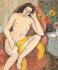 Theodor Pallady, Nud cu eșarfă, 1930-1935, ulei și tempera pe carton