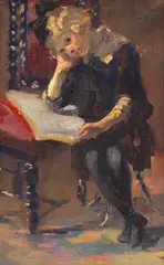 Constantin Pascali, Citind povești, cca. 1890, ulei pe pânză lipită pe carton