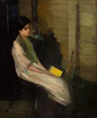 Pe gânduri by Leon Biju, anii '40, ulei pe carton, sold Jun 2026