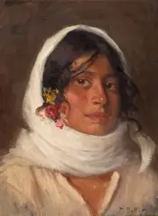 Pierre Auguste Bellet, Chivuță cu flori în păr, 1895-1900, ulei pe pânză