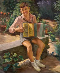 Carol Hübner, Micul acordeonist, 1953, ulei pe pânză