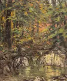 Kimon Loghi, În inima pădurii, anii '40, ulei pe carton