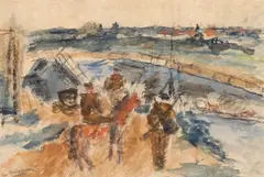 Lucian Grigorescu, În port, acuarelă și creion pe hârtie lipită pe carton