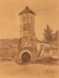 Ștefan Luchian, Mănăstirea Brebu, 1908, pastel și cărbune pe hârtie lipită pe carton