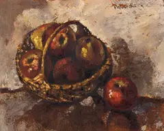 Coș cu mere by Octav Băncilă, 1910-1912, ulei pe pânză, sold Jun 2026