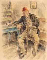 Dan Ialomiţeanu, Ahmet-Ali, 1937, peniță, cărbune și creioane colorate pe hârtie
