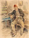 Dan Ialomiţeanu, Ahmet-Ali, 1937, peniță, cărbune și creioane colorate pe hârtie