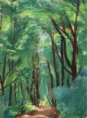 Iosif Iser, Plimbare prin Bois de Boulogne, 1934, guaşă vernisată şi ulei pe hârtie