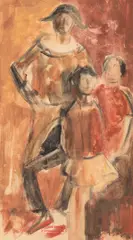 Corneliu Baba, Familia arlechinului, 1968, acuarelă, tempera și creion pe hârtie