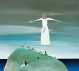 Felix Aftene, Înger cu flori, 2020, acrilic pe pânză