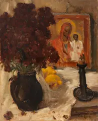 Leon Biju, Interior liniștit, anii '50, ulei pe carton