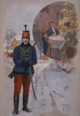 Jaroslav Veshin, Bulgarian soldier hoping for Christmas at home, 1914, темпера върху хартия