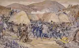Dimitar Gyudzhenov, On the battlefield, 1930's, акварел върху хартия