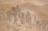 Dimitar Gyudzhenov, Sketch for Prince Alexander I Battenberg observes the battle at Dragoman, around 1937, молив върху хартия