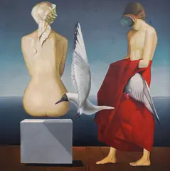 Dimitar Voinov, Nude and diver, 1982, маслени бои върху платно