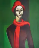 Toma Trifonovski, The girl with the red scarf, маслени бои върху платно