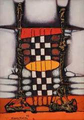 Ivan Yahnadzhiev, Chess and Checkmate, 1984, маслени бои, въже и златен варак върху фазер