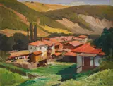 Dobri Dobrev, Mountain village, 1960's, маслени бои върху картон