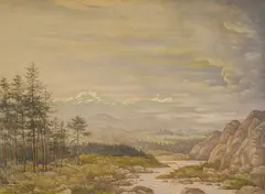 Boris Georgiev, Mountain landscape, 1958, маслени бои върху фазер