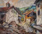Nikola Kozhuharov, Landscape from the village of Momchilovtsi, 1940's, маслени бои върху платно
