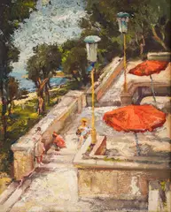 Georgi Karakashev, Sea Garden in Varna, 1940's, маслени бои върху шперплат
