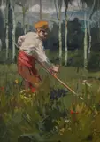 Dimitar Gyudzhenov, The Mower, 1940's, маслени бои върху картон