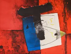 Stoyan Tsanev, Composition in red, 1991, литография