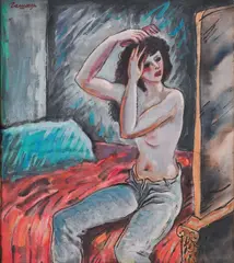 Rumen Gasharov, Toilette, 1980's, маслени бои върху платно каширано на фазер
