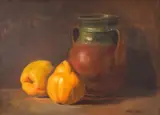Karl Yordanov, Still life with pot and quinces, маслени бои върху картон каширан на платно