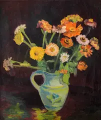 Vasilka Genadieva, Jug with chrysanthemums, 1947, маслени бои върху платно