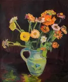 Vasilka Genadieva, Jug with chrysanthemums, 1947, маслени бои върху платно