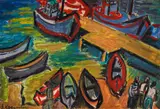 Zina Yordanova, Boats at Sozopol, маслени бои и акварел върху хартия
